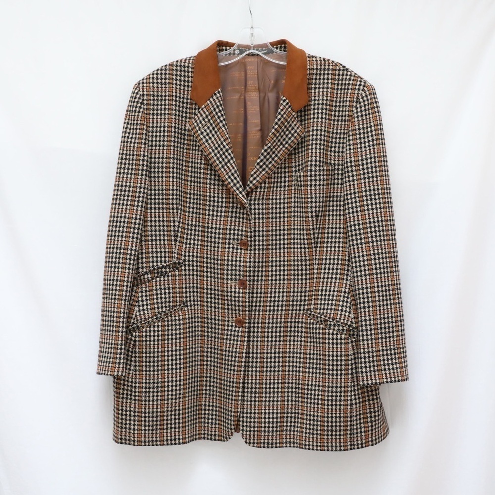 DAKS Signature Y2K classic blazer suit jacket US 16 plaid check brown Academia